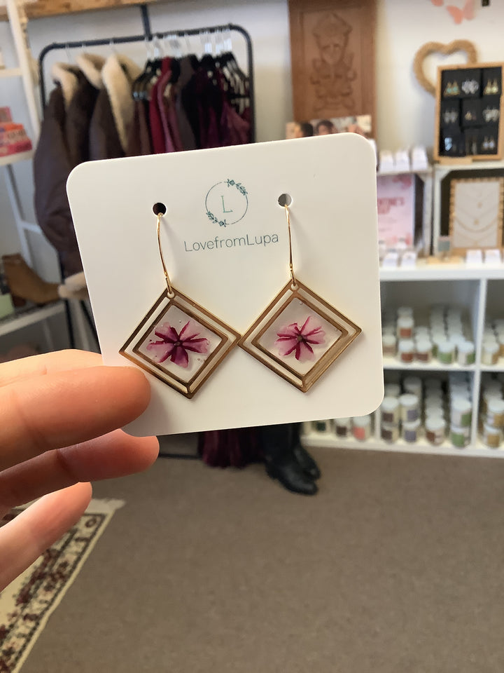 Pink Flower Diamond Resin Earrings- Love From Lupa