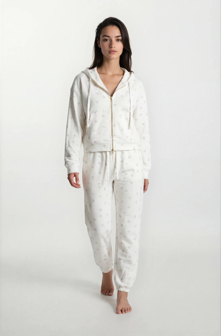 Camille – Cotton Signature Print Zip Hoodie &amp; Jogger Leisure Set 2PC In Floral