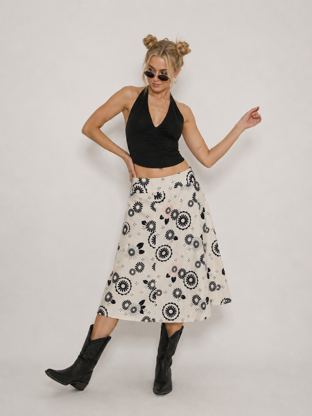 Retro Floral A-Line Skirt