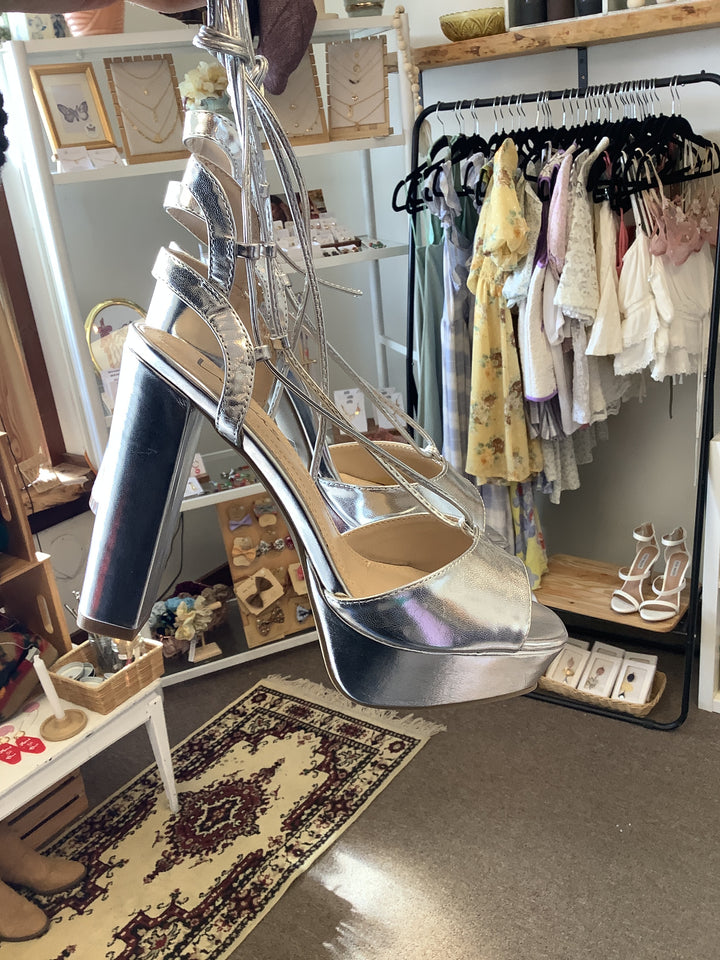 Lulus Silver Lace Up Heals