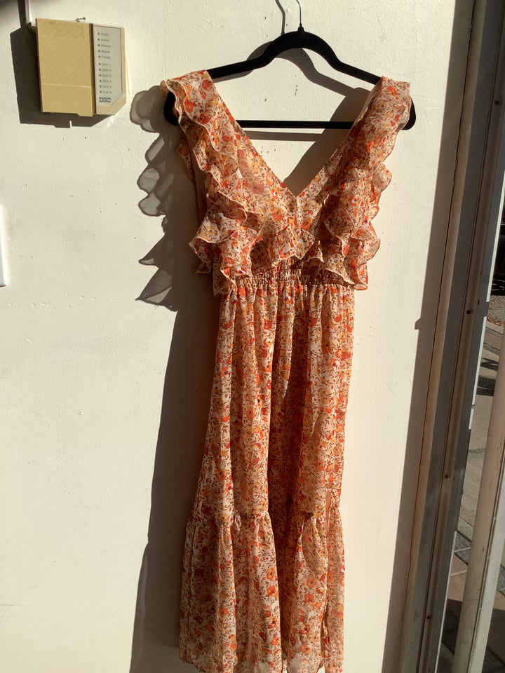 Autumn Floral Ruffle Maxi Dress