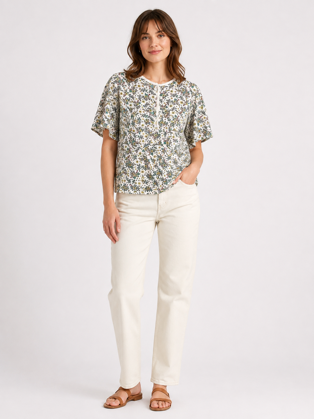 Vintage Floral Flutter Sleeve Tee