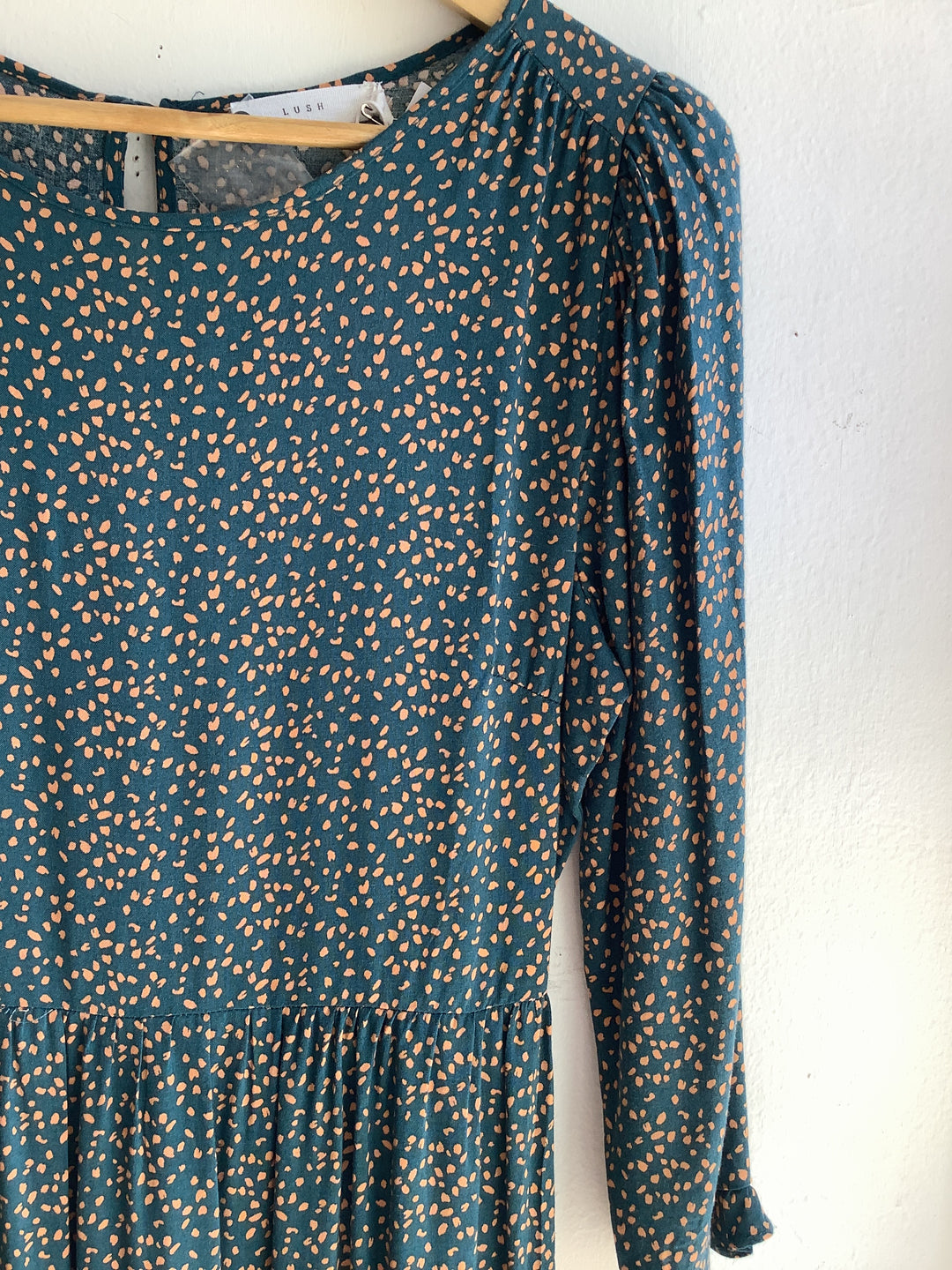 Lush Teal Dotted Ruffle Mini Dress