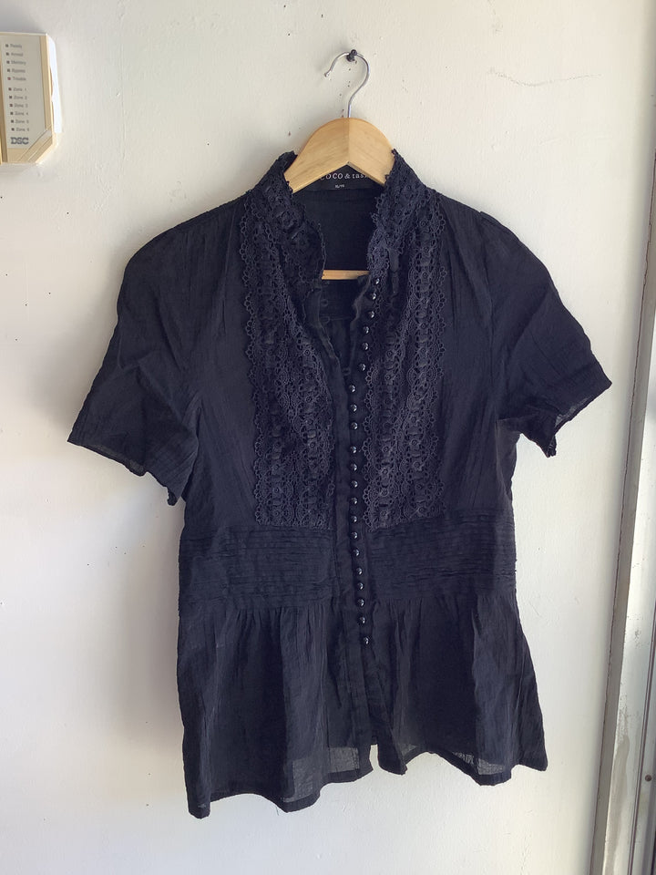 Midnight Lace Button Blouse
