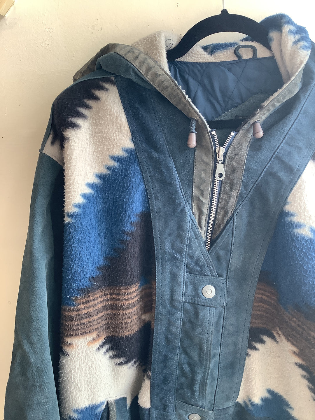 Vintage Smart Set Southwestern Fleece+Suede Hooded Jacket