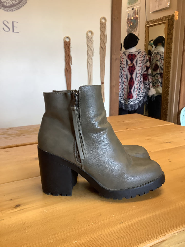 Olive Green Chunky Heel Ankle Boots