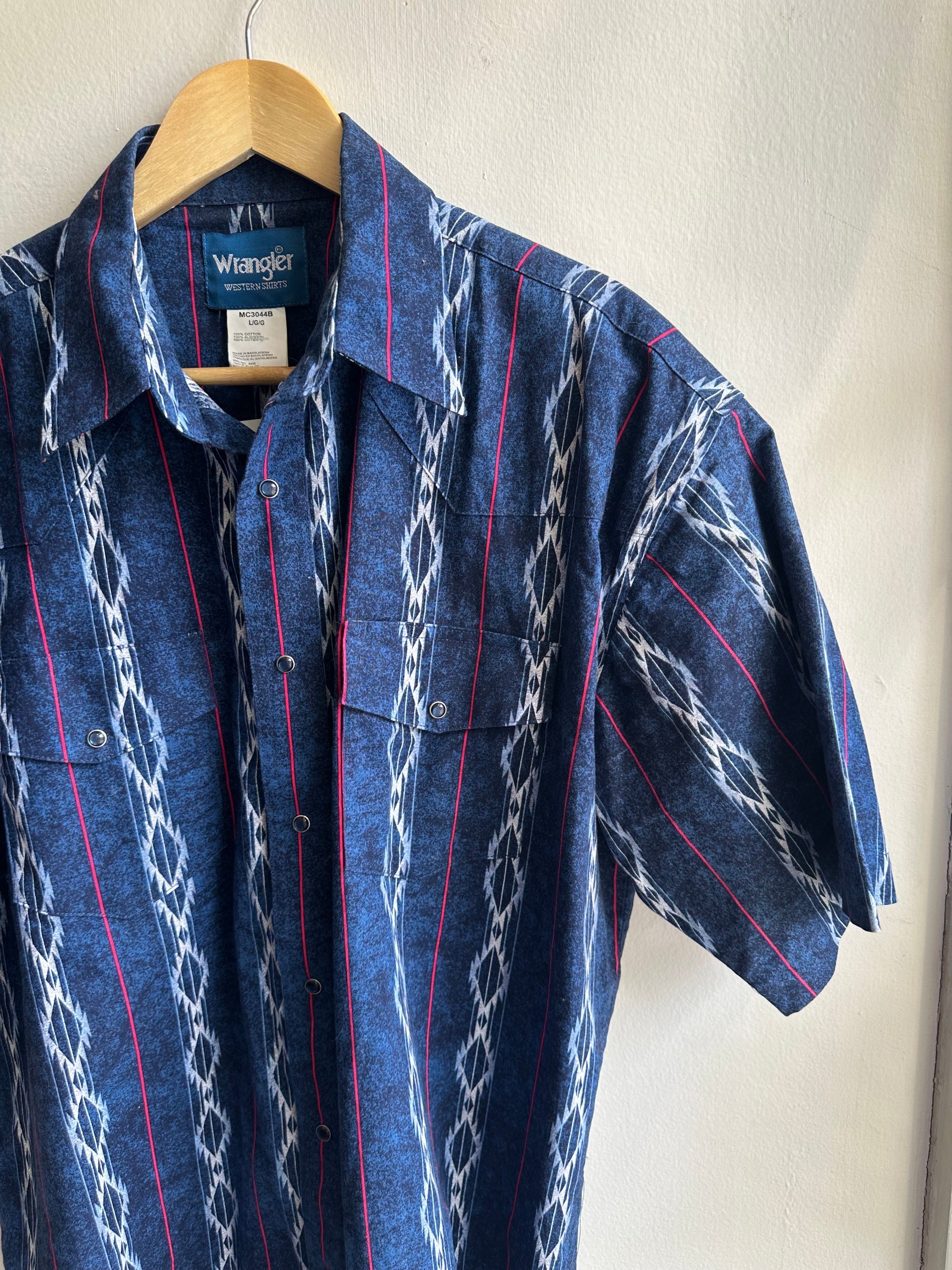 Vintage Men’s Blue Western Wrangler Shirt | Size Large