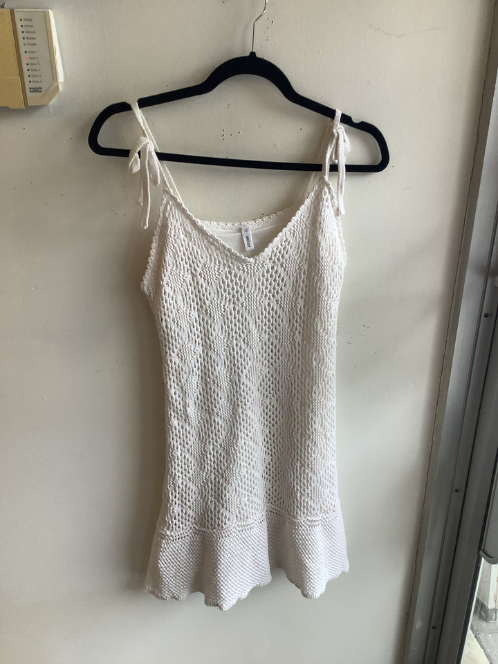 Cream Crochet Tie Strap Mini Dress