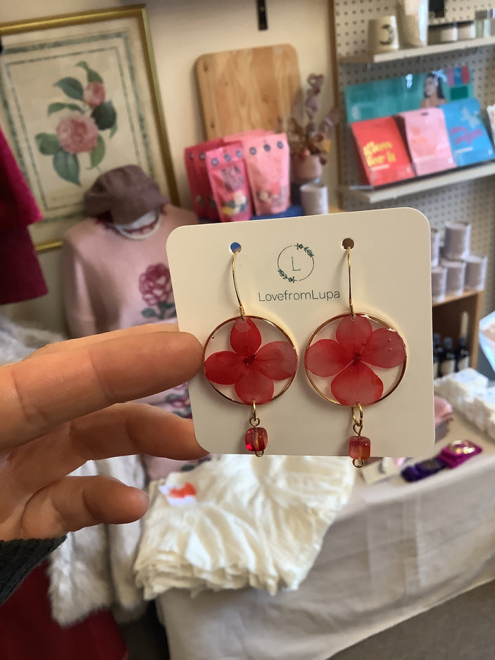 Red Flower Resin Earrings-Love From Lupa