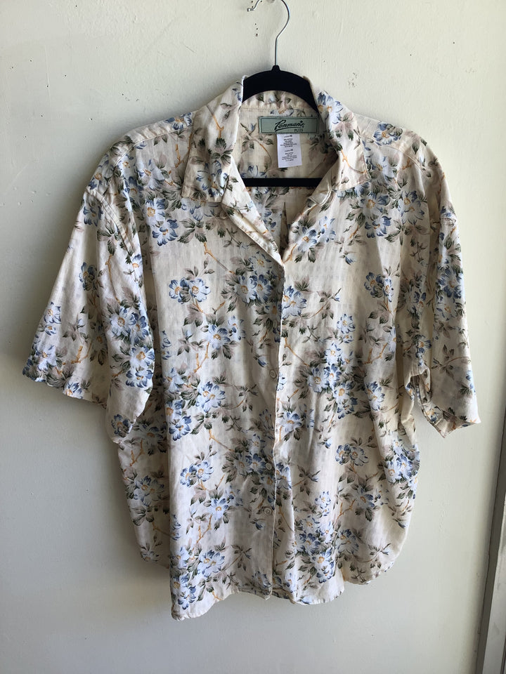 Vintage Penmans Plus Blue Floral Linen Blend Blouse