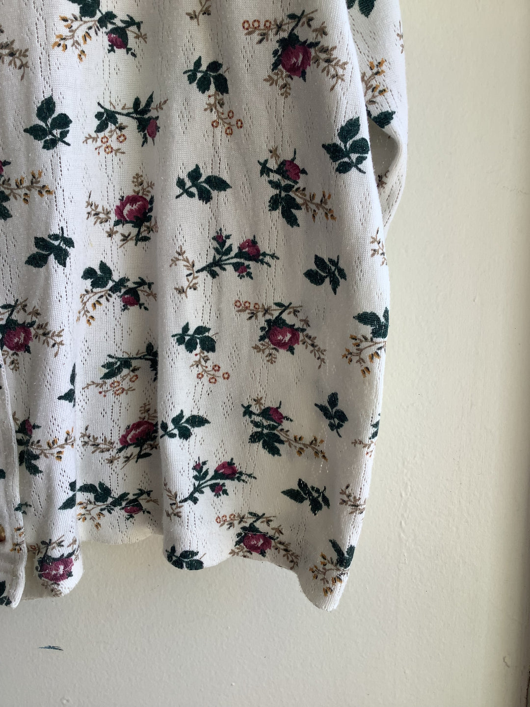 Vintage Lady Plus Rosebud Pointelle Button Cardigan Top