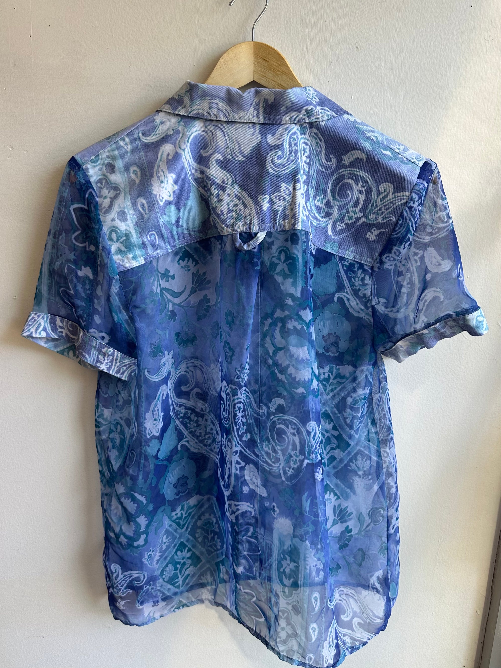 Vintage Sheet Western Shirt | Blue Paisley Bloom | Size Medium