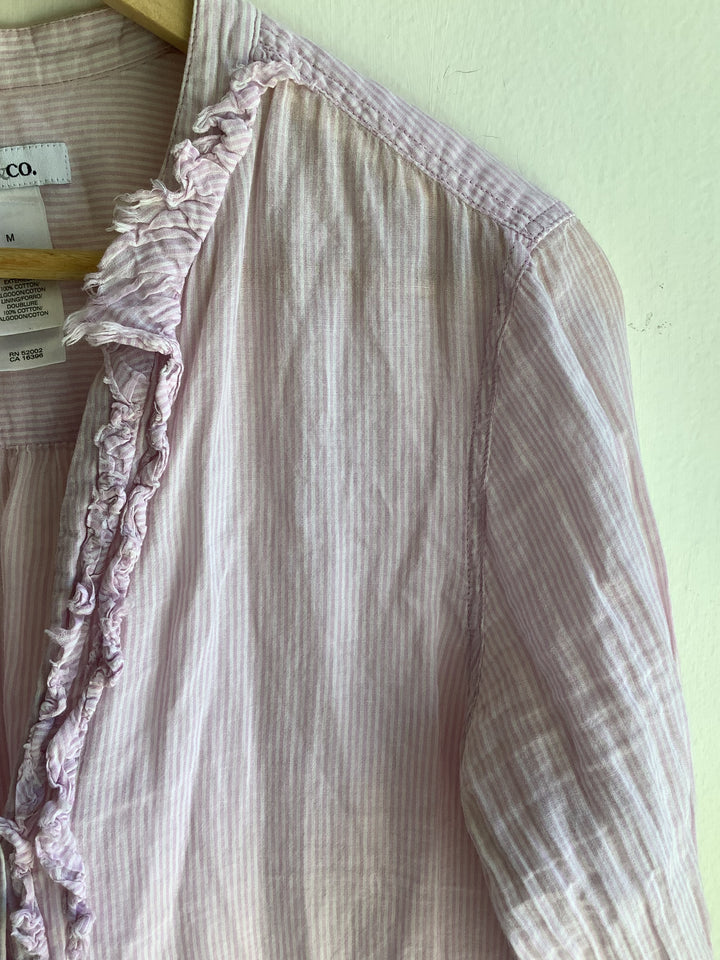 Blush Stripe Ruffle Cotton Blouse