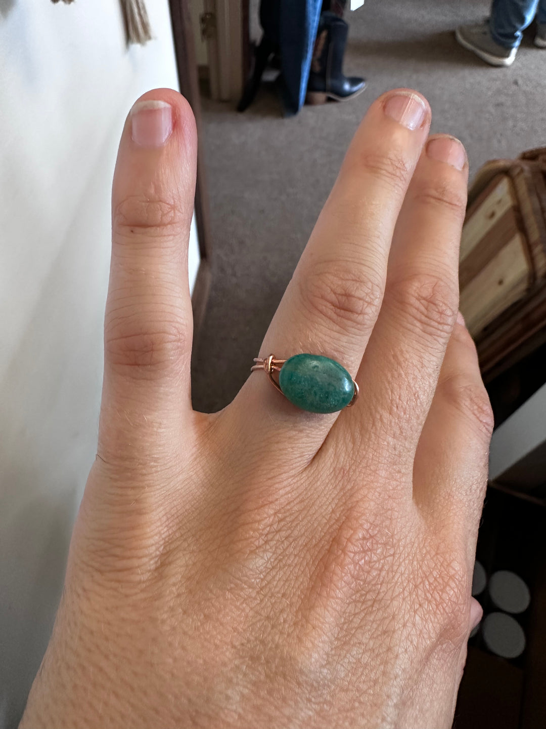 Copper Wire Amazonite Flow Ring