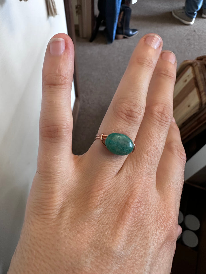Copper Wire Amazonite Flow Ring