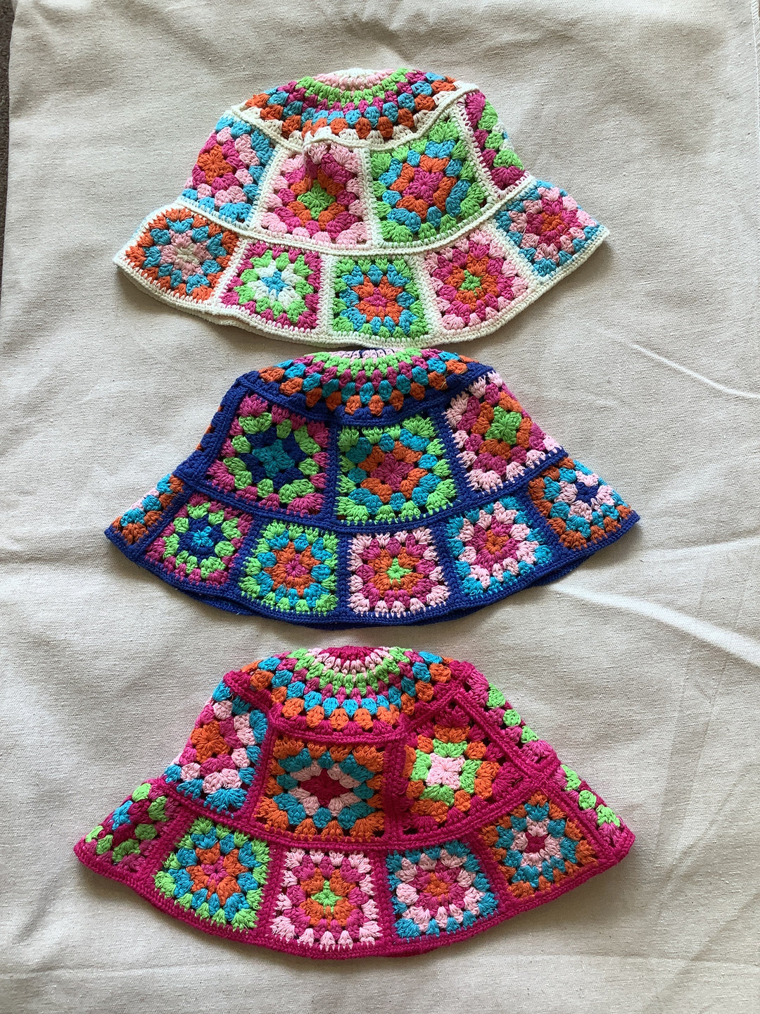 Rainbow Granny Square Bucket Hat