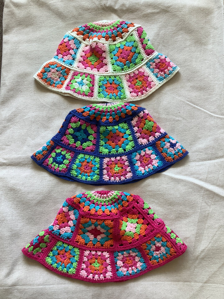 Rainbow Granny Square Bucket Hat