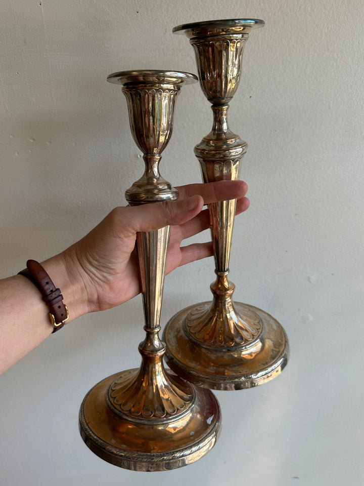 Vintage Silver-Plated Fluted Candlestick Pair