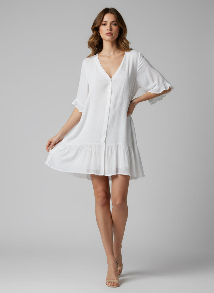 Vintage Inspired White Button Down Dress