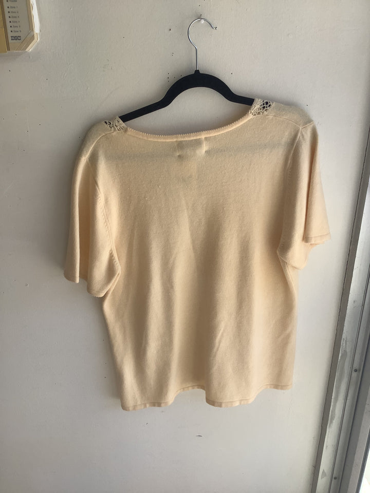 Vintage Buttercream Lace Trim Knit Top