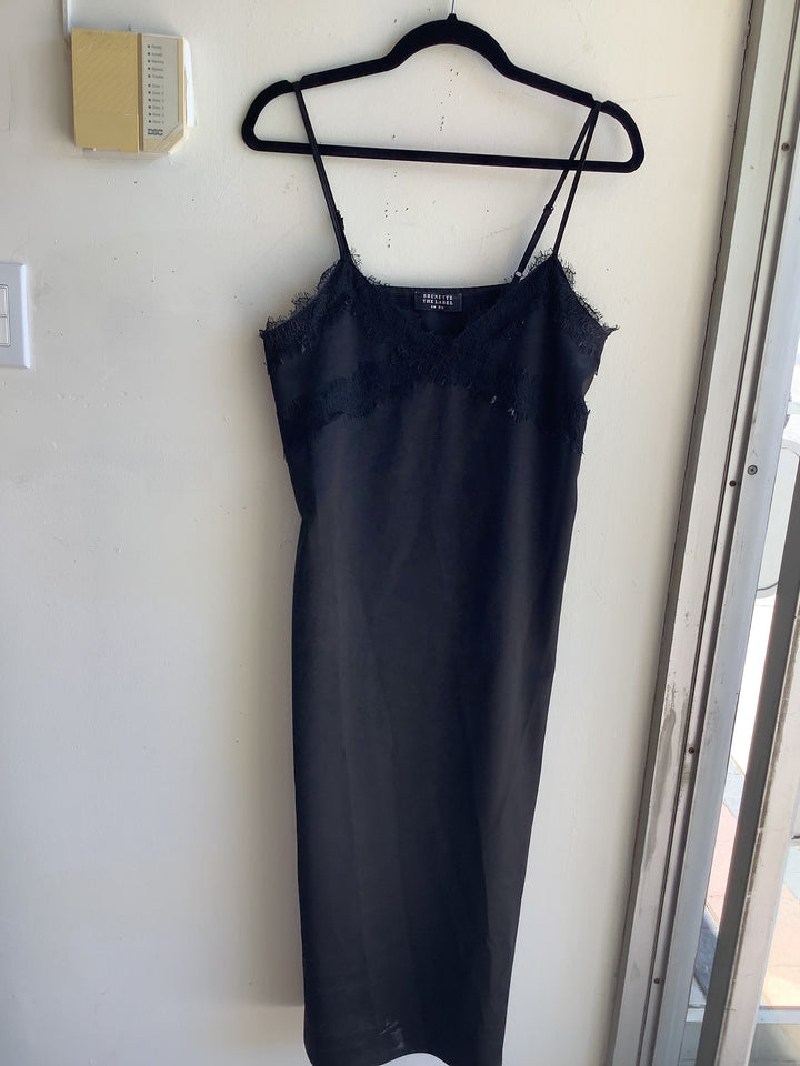 Brunette The Label Lace Trim Satin Dress