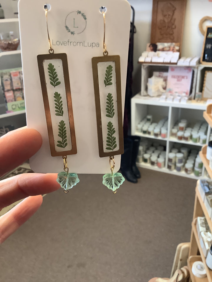 Fern Rectangle Resin Earrings - Love From Lupa