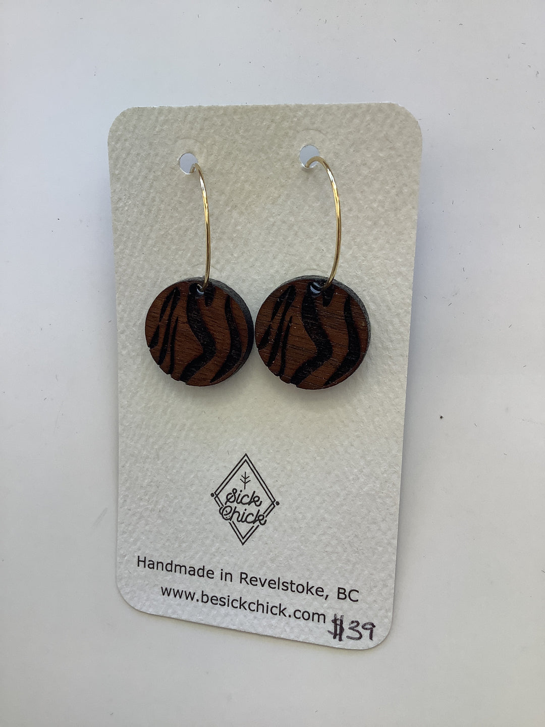 Wooden Zebra Pattern Dangle Earrings - Sick Chick ( Revelstoke, BC)