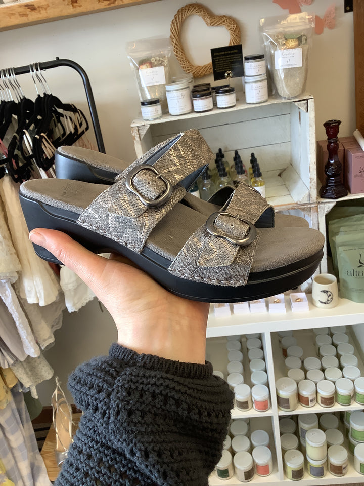 Dansko Snake Print Double Strap Slides