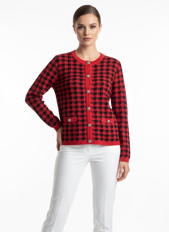 Vintage Red & Black Houndstooth Cardigan