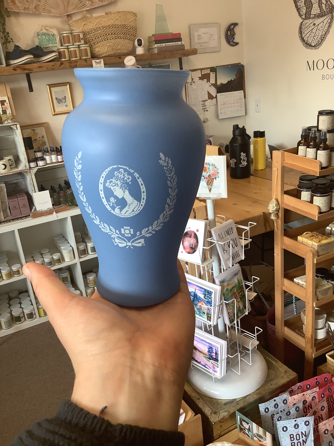 Blue Jasperware Style Cameo Vase