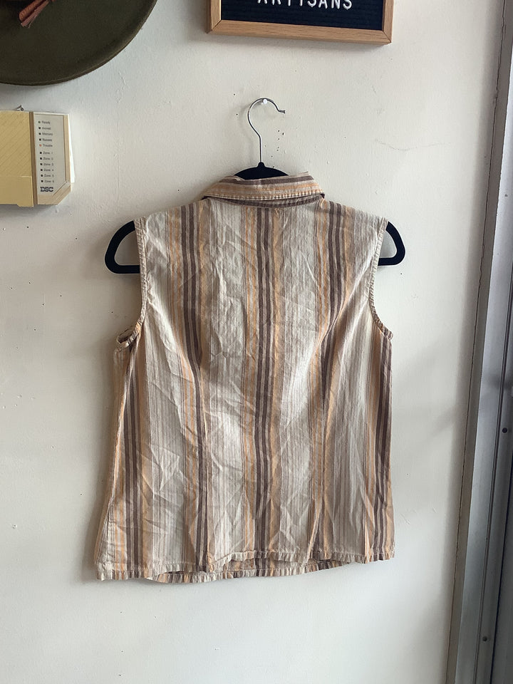 Vintage Striped Sleeveless Button Up