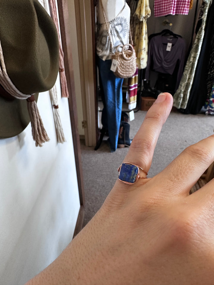 Copper Wire Lapis Lazuli Night Sky Ring