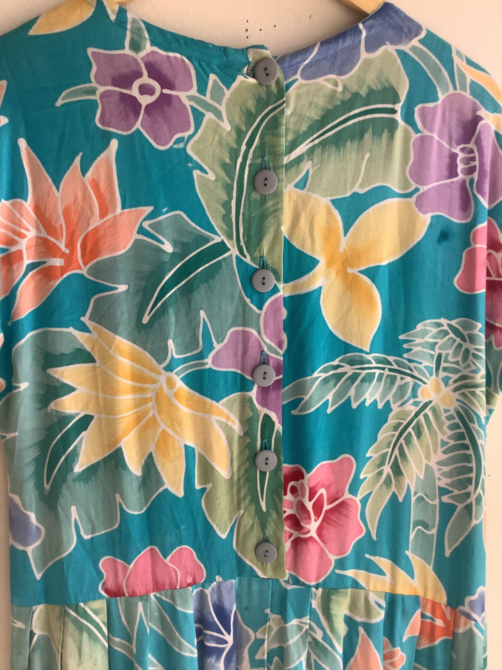 Vintage Tropical Floral Midi Dress