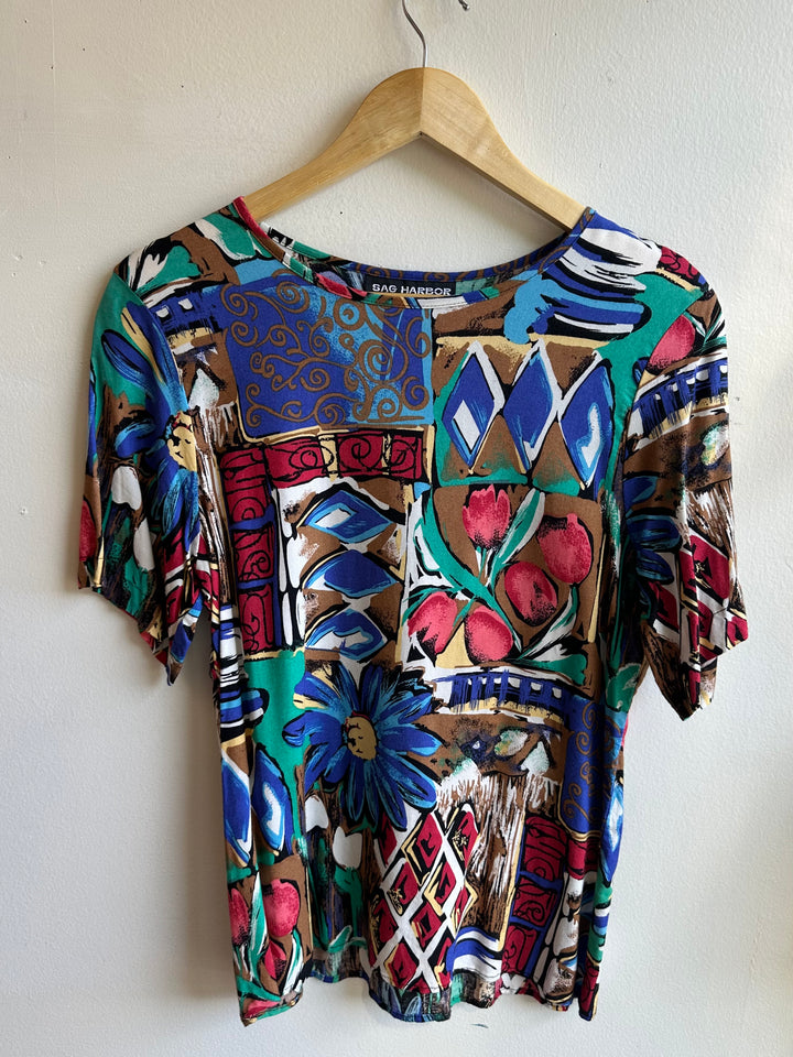 Vintage Garden Riot Blouse | Bold ’90s Floral Patchwork Pattern | Size Medium