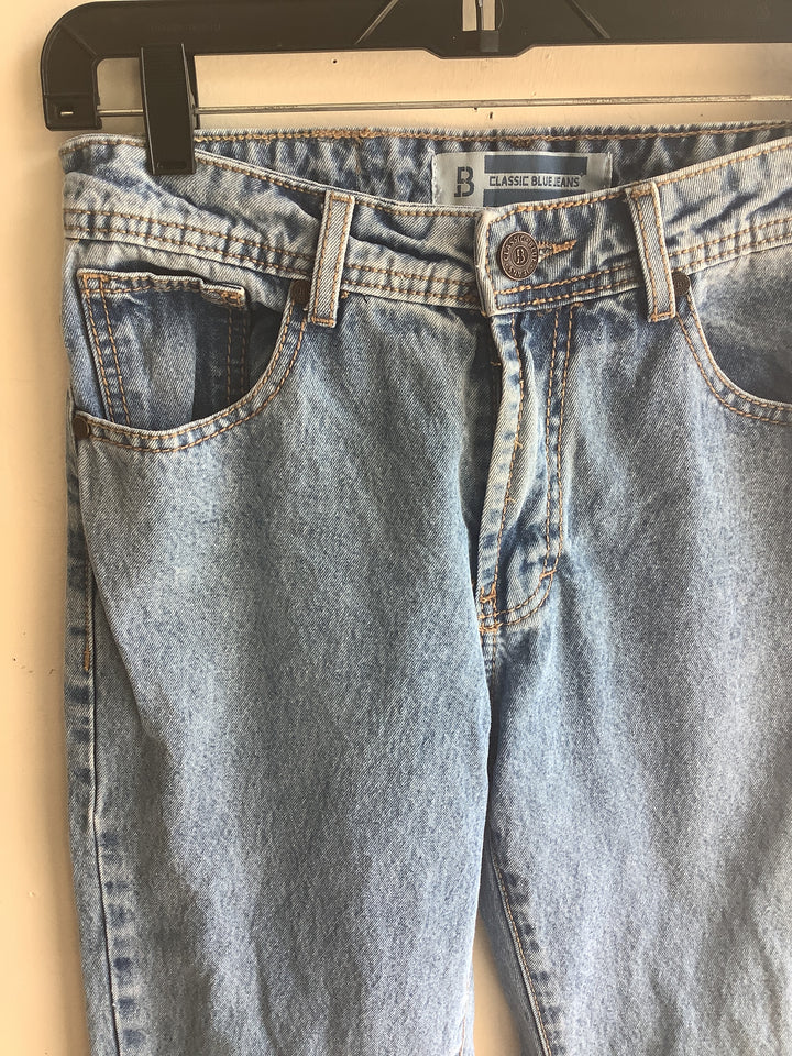 Classic Blue Raw Hem Mom Jeans