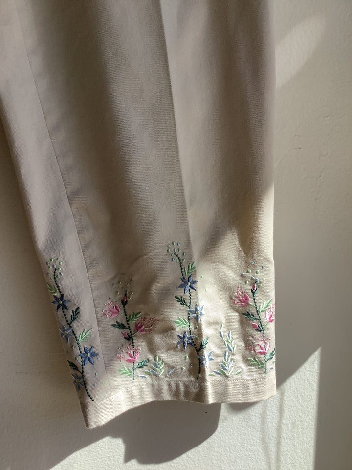 Tabi Embroidered Cotton Cropped Pants