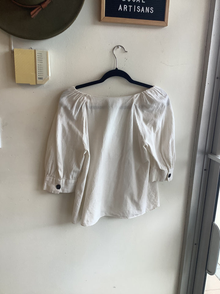 Zara TRF Linen Blend Puff Sleeve Blouse