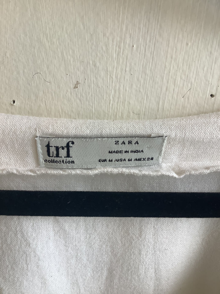 Zara TRF Linen Blend Puff Sleeve Blouse