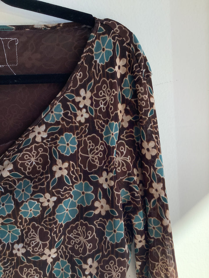 Brown and Teal Longsleeve Top