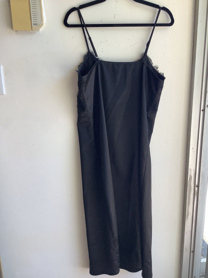 Brunette The Label Lace Trim Satin Dress