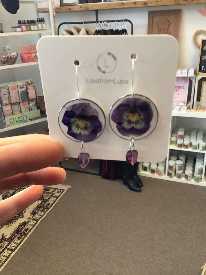Pansey Resin Drop Earrings- Love From Lupa