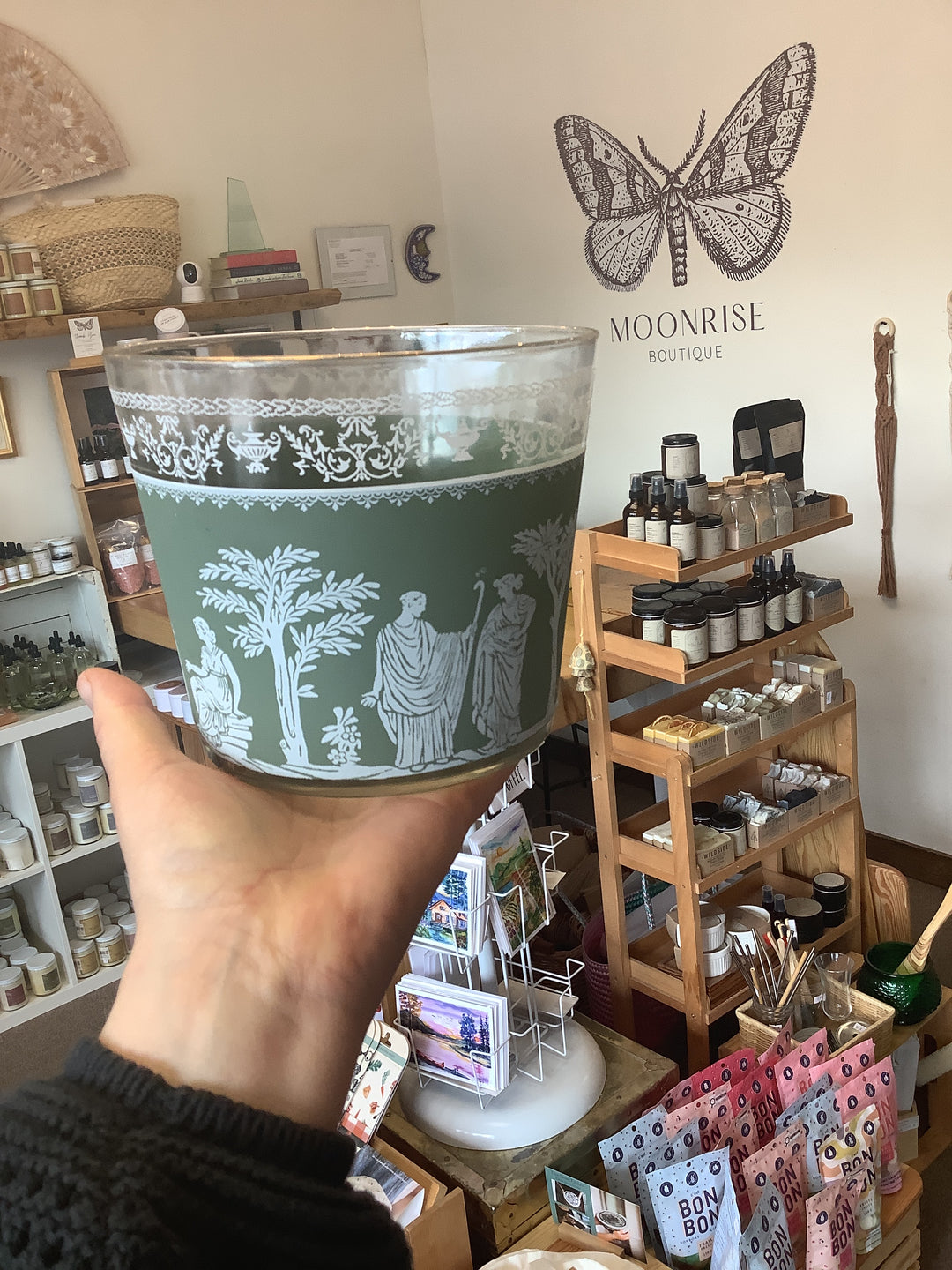 Vintage Grecian Scene Glass Vase