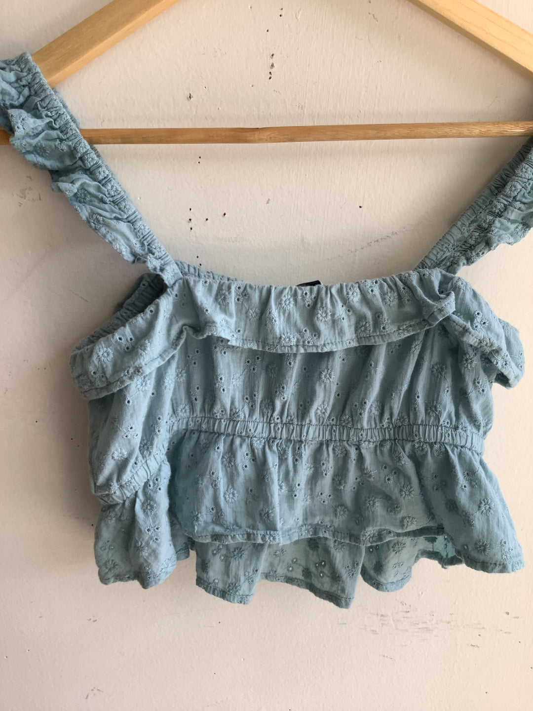 Sage Eyelet Ruffle Crop Top