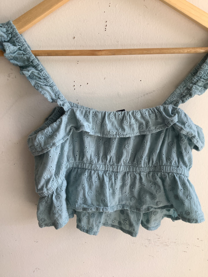 Sage Eyelet Ruffle Crop Top