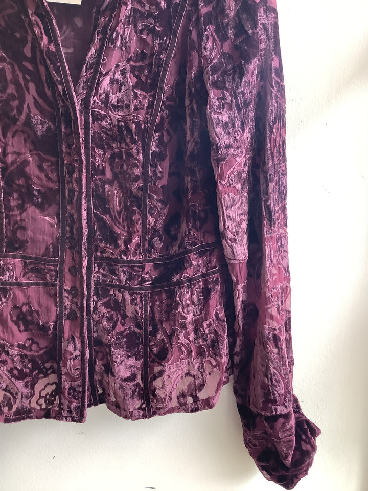 Vintage Crushed Velvet Brocade Jacket- Deep Plum