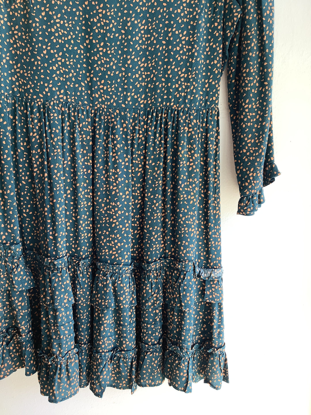 Lush Teal Dotted Ruffle Mini Dress