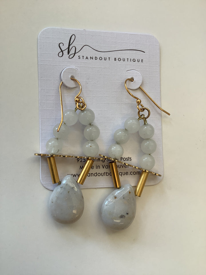 White Jade Agate Gold Dangle Earrings - Standout Boutique (Vancouver, BC)