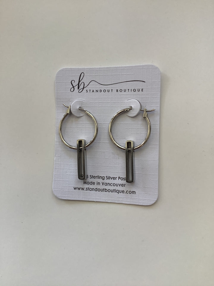 Silver Hoops With Dangle Post Earrings - Standout Boutique( Vancouver, BC)