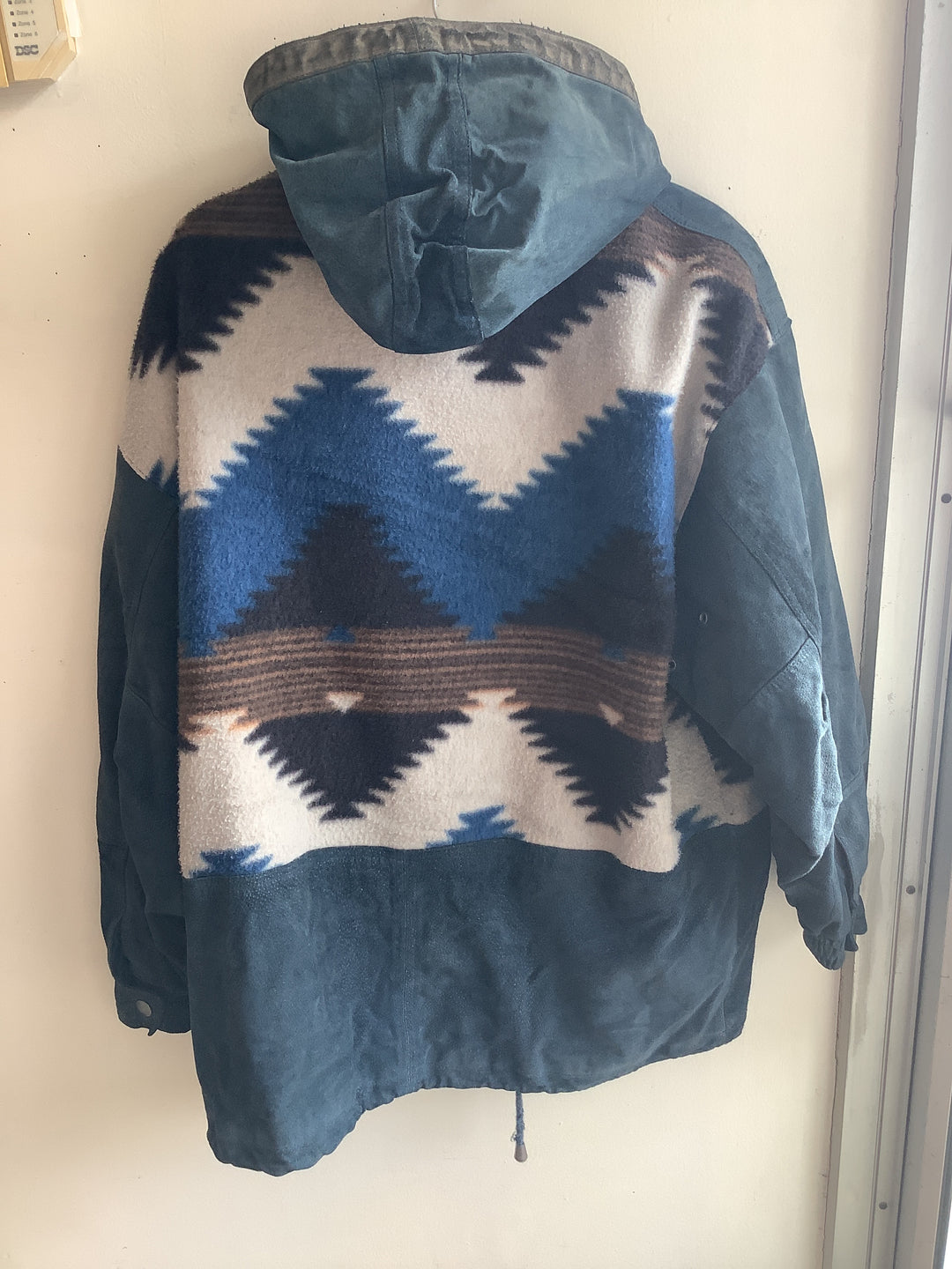 Vintage Smart Set Southwestern Fleece+Suede Hooded Jacket