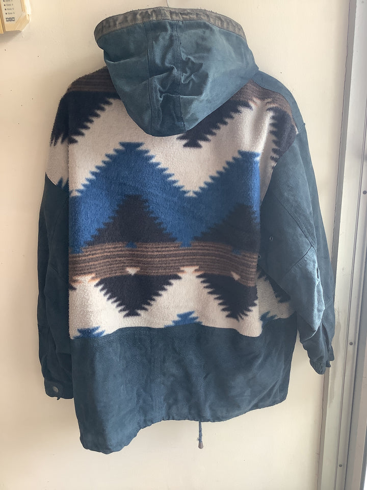 Vintage Smart Set Southwestern Fleece+Suede Hooded Jacket